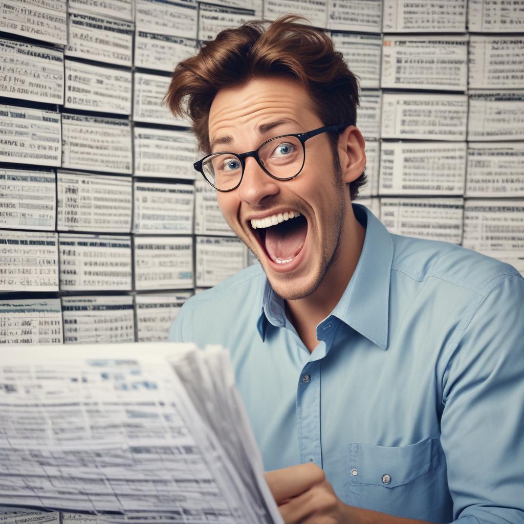 Excited guy meme looking at spreadsheets